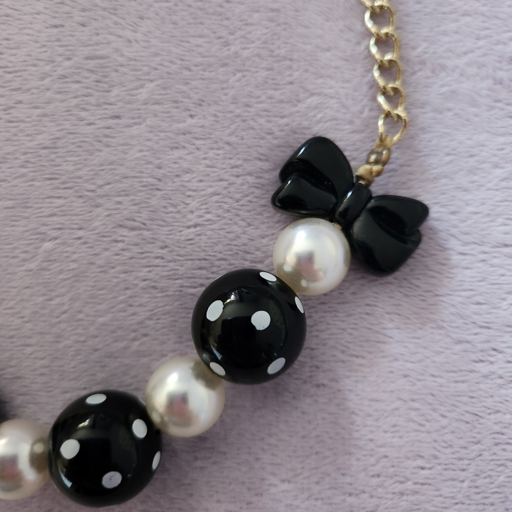 Girls Gymboree Black and White Polka Dot Bow Necklace - Picture 2 of 4